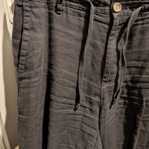 Zara Men's Linen Blend Drawstring Trousers - Size 34 - Charcoal Grey